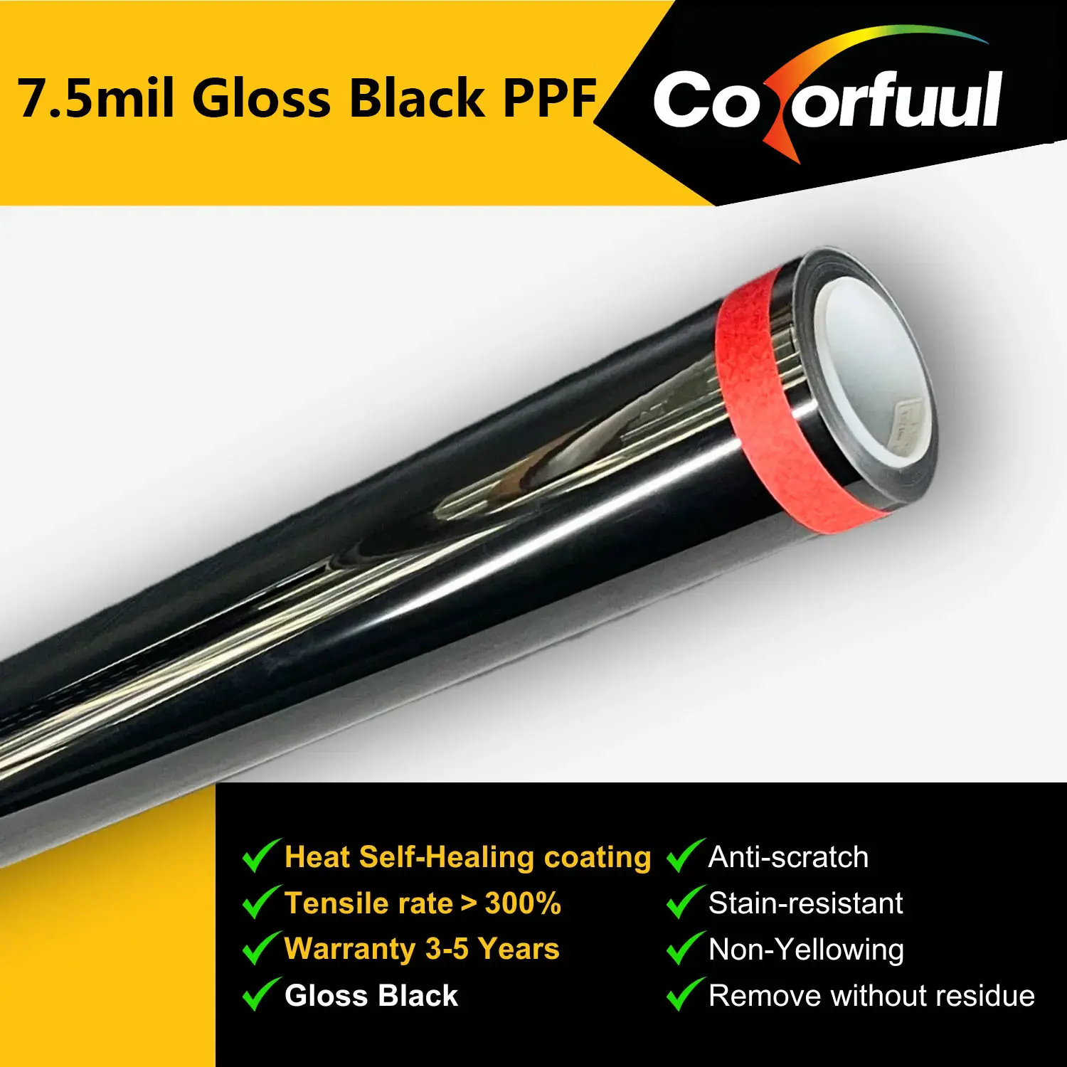 7.5mil Gloss Black Paint Protection Film